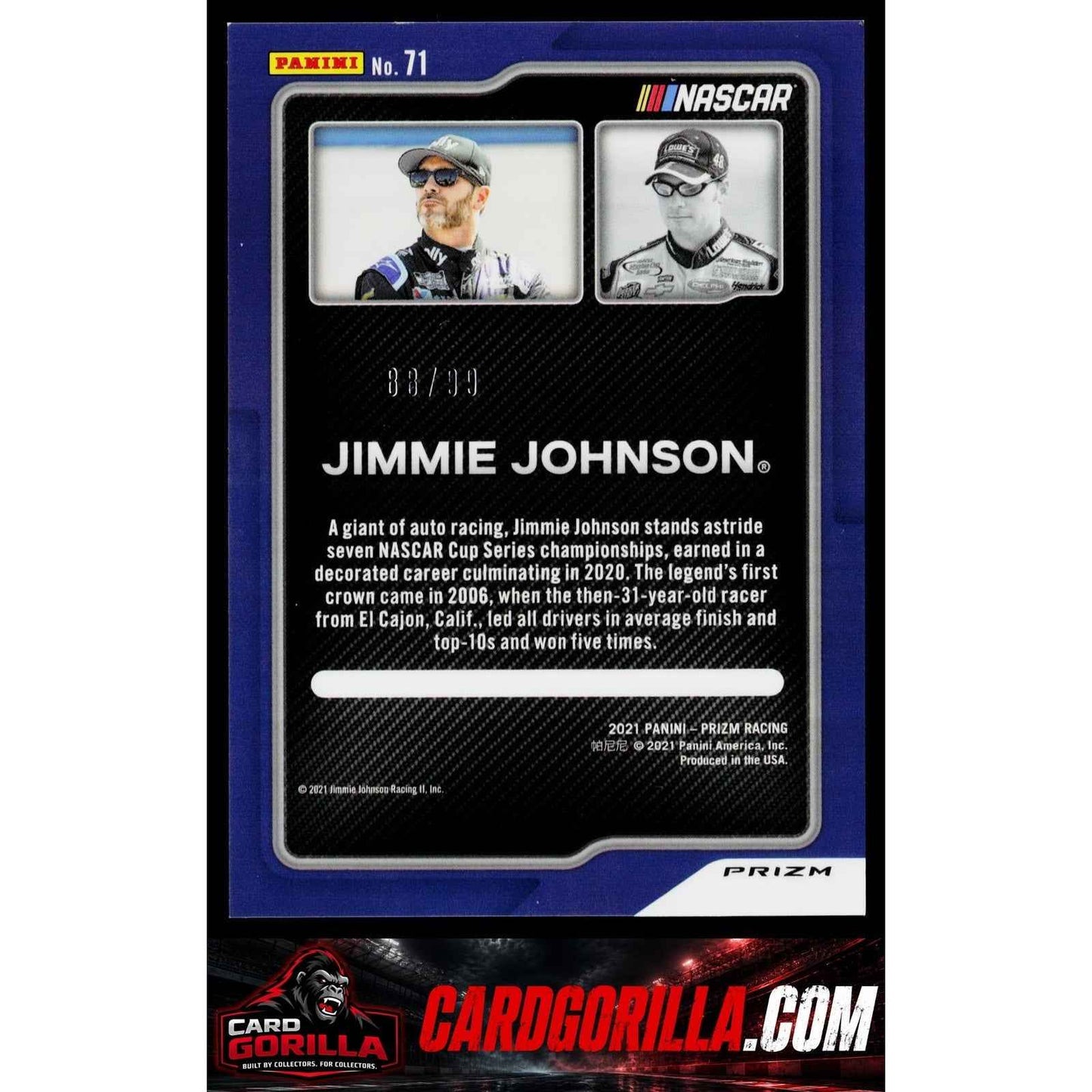 2021 Panini Prizm #71 Jimmie Johnson Carolina Blue Scope #/99