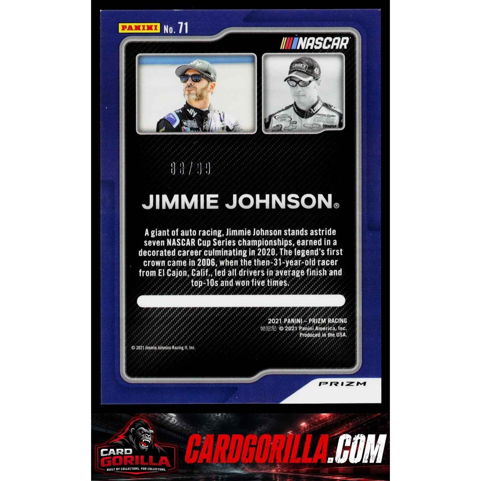 2021 Panini Prizm #71 Jimmie Johnson Carolina Blue Scope #/99