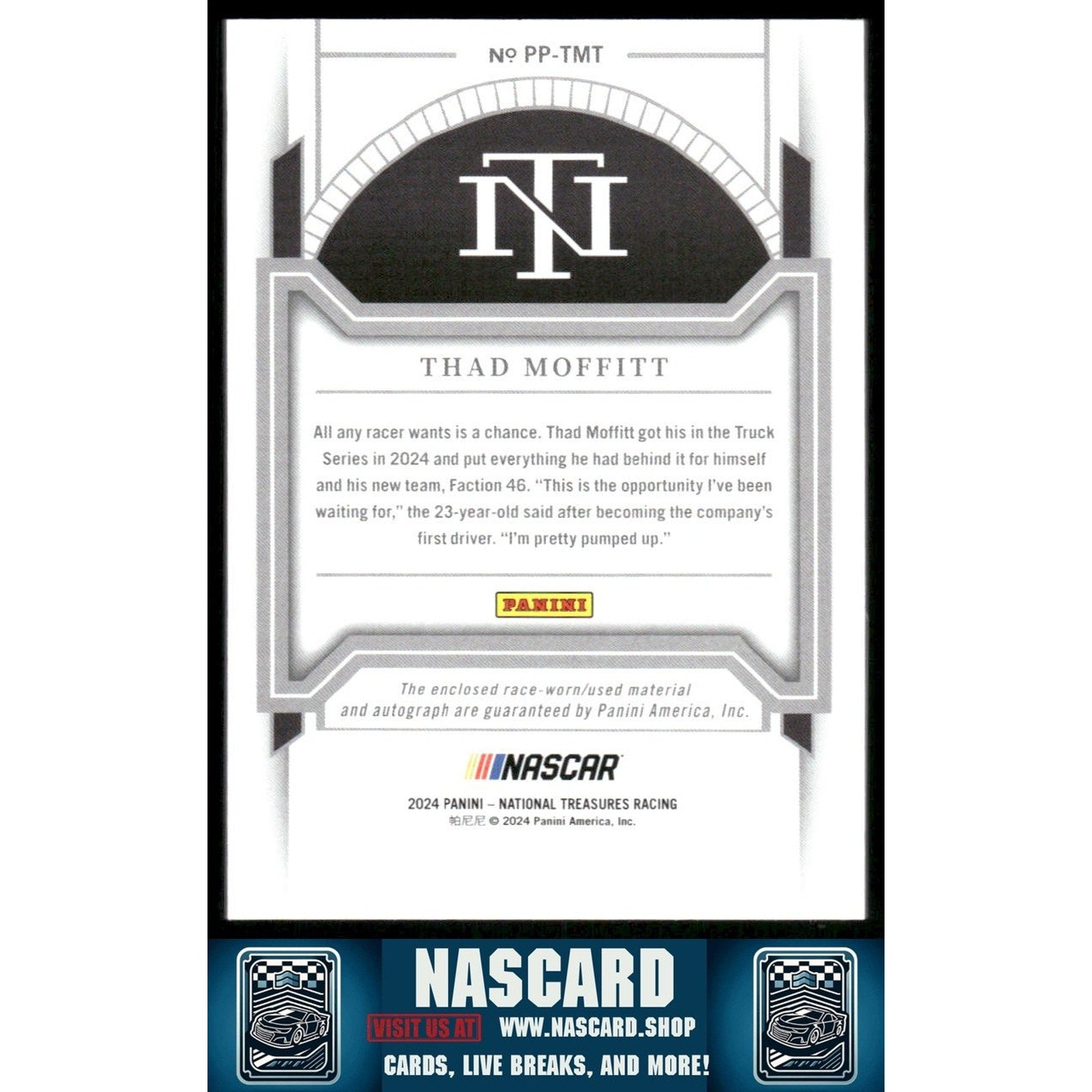2024 Panini National Treasures #PP-TMT Thad Moffitt Premium Patches Holo Silver - NASCARD.shop