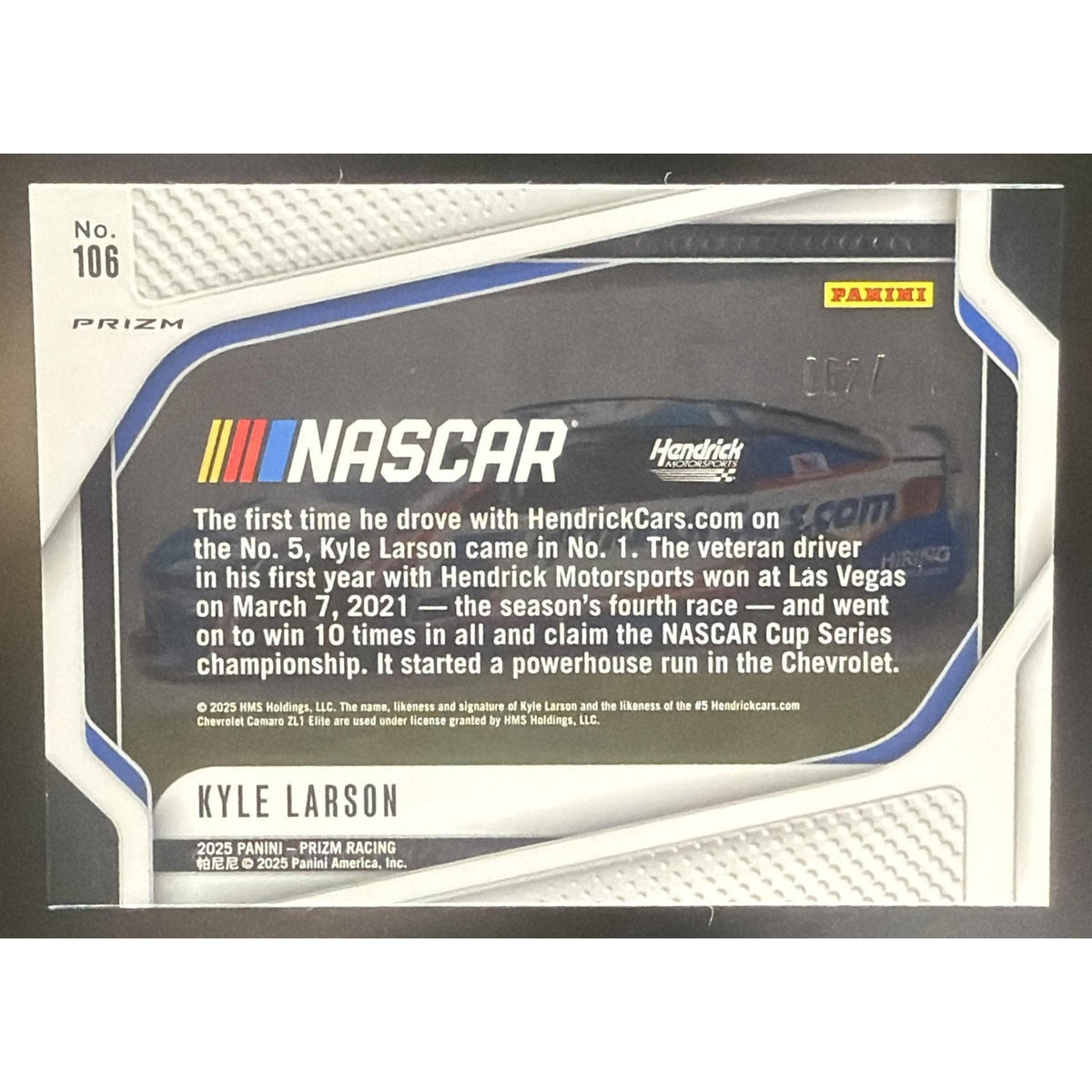 2025 Panini Prizm NASCAR Kyle Larson #106 Rides Pulsar Prizms /299