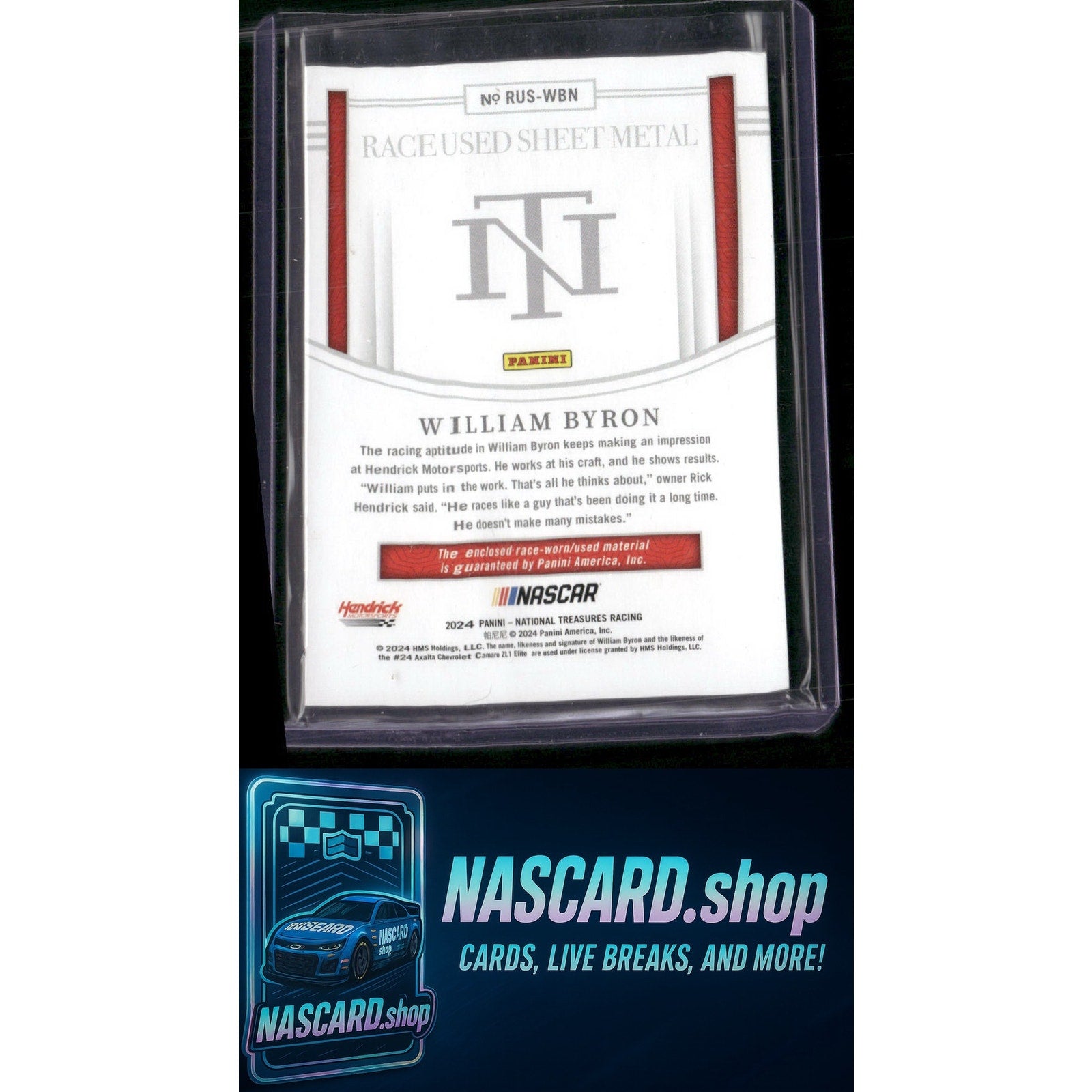 2024 National Treasures William Byron Race Used Sheet Metal Holo Silver #/25 - NASCARD.shop