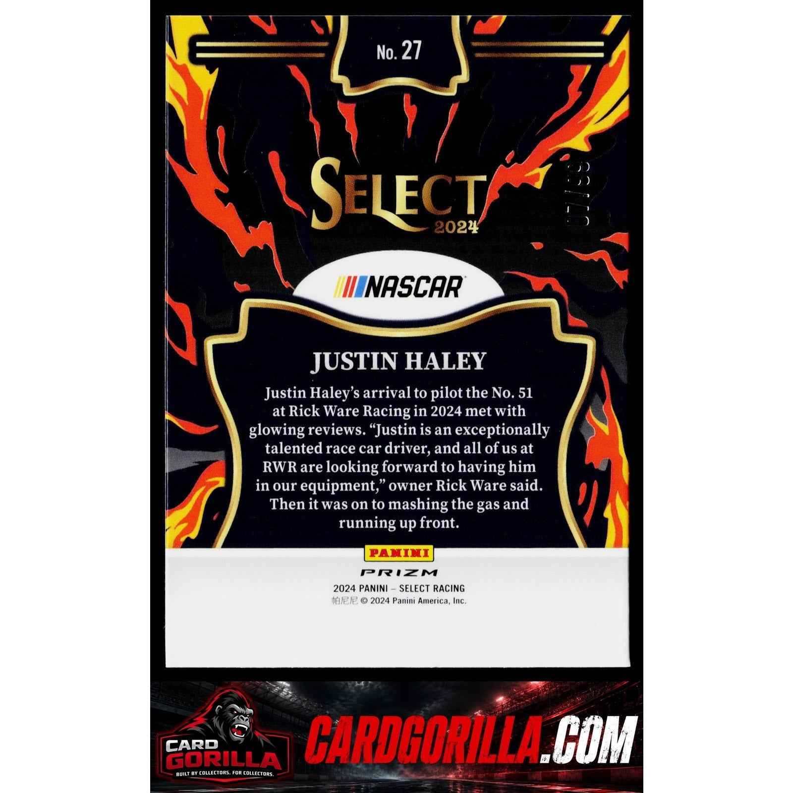 2024 Panini Select #27 Justin Haley En Fuego Red Prizms #/99
