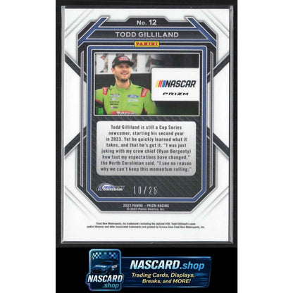 2023 Panini Prizm #12 Todd Gilliland Carolina Blue Cracked Ice Prizm #/25