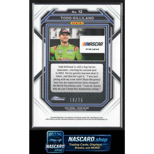 2023 Panini Prizm #12 Todd Gilliland Carolina Blue Cracked Ice Prizm #/25