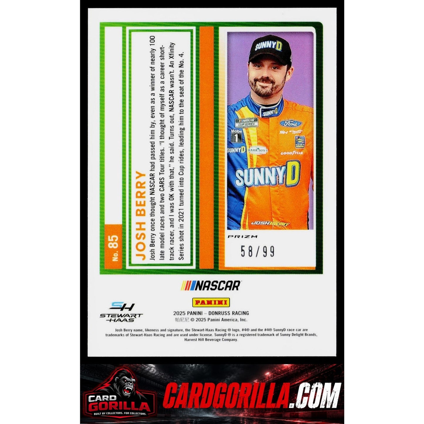 2025 Donruss #85 Josh Berry Optic Green Velocity #/99