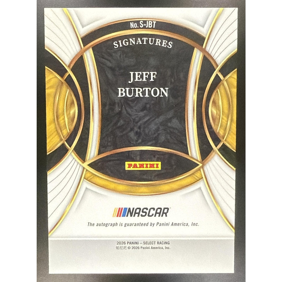 2026 Panini Select NASCAR Jeff Burton #S-JBT Signatures Auto