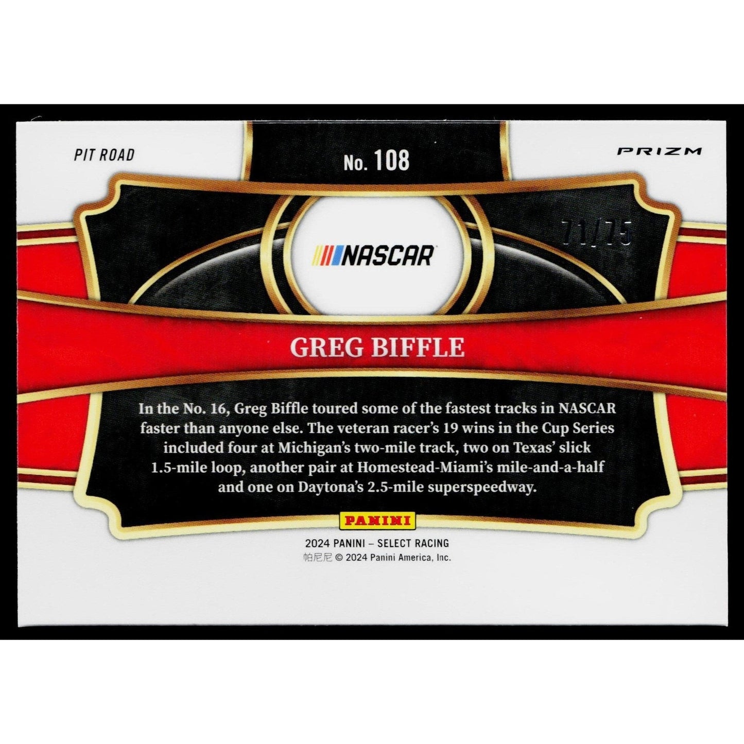 2024 Panini Select #108 Greg Biffle Purple Prizms #/75
