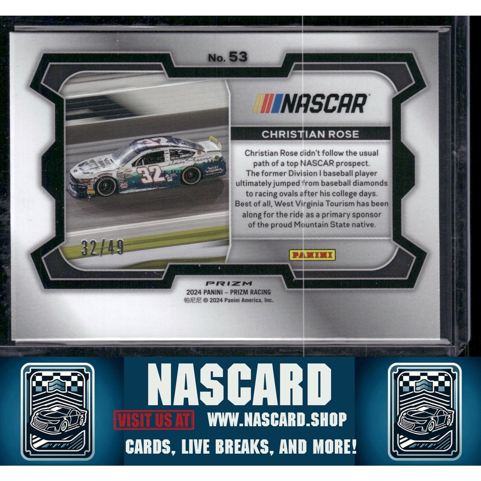 2024 Panini Prizm #53 Christian Rose Carolina Blue #/49 - NASCARD.shop