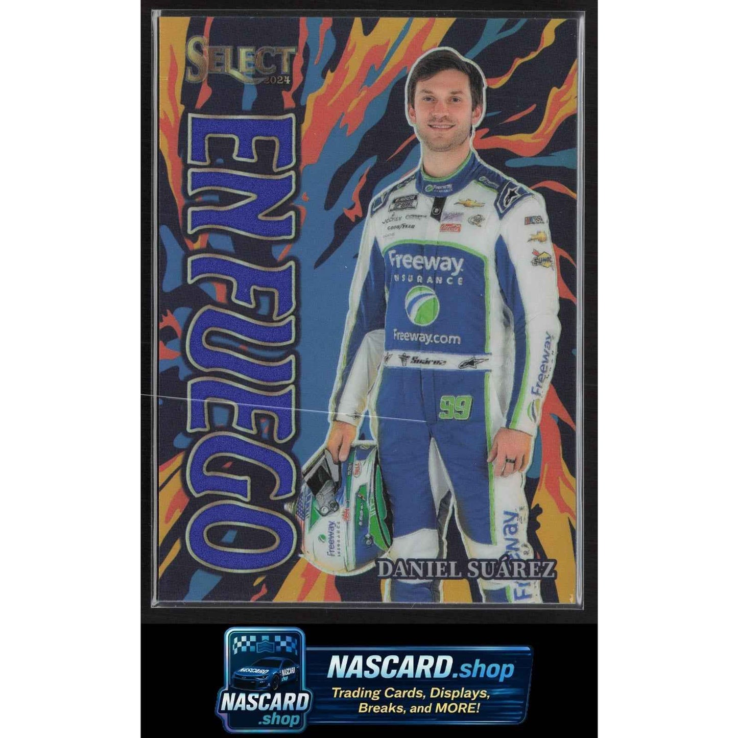 2024 Panini Select #9 Daniel Suarez En Fuego Blue Prizms #/49