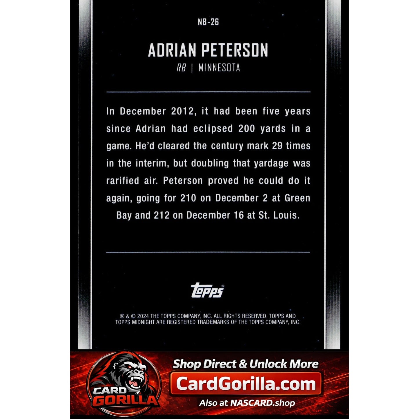 2024 Topps Midnight #NB-26 Adrian Peterson Nightball Moon Beam