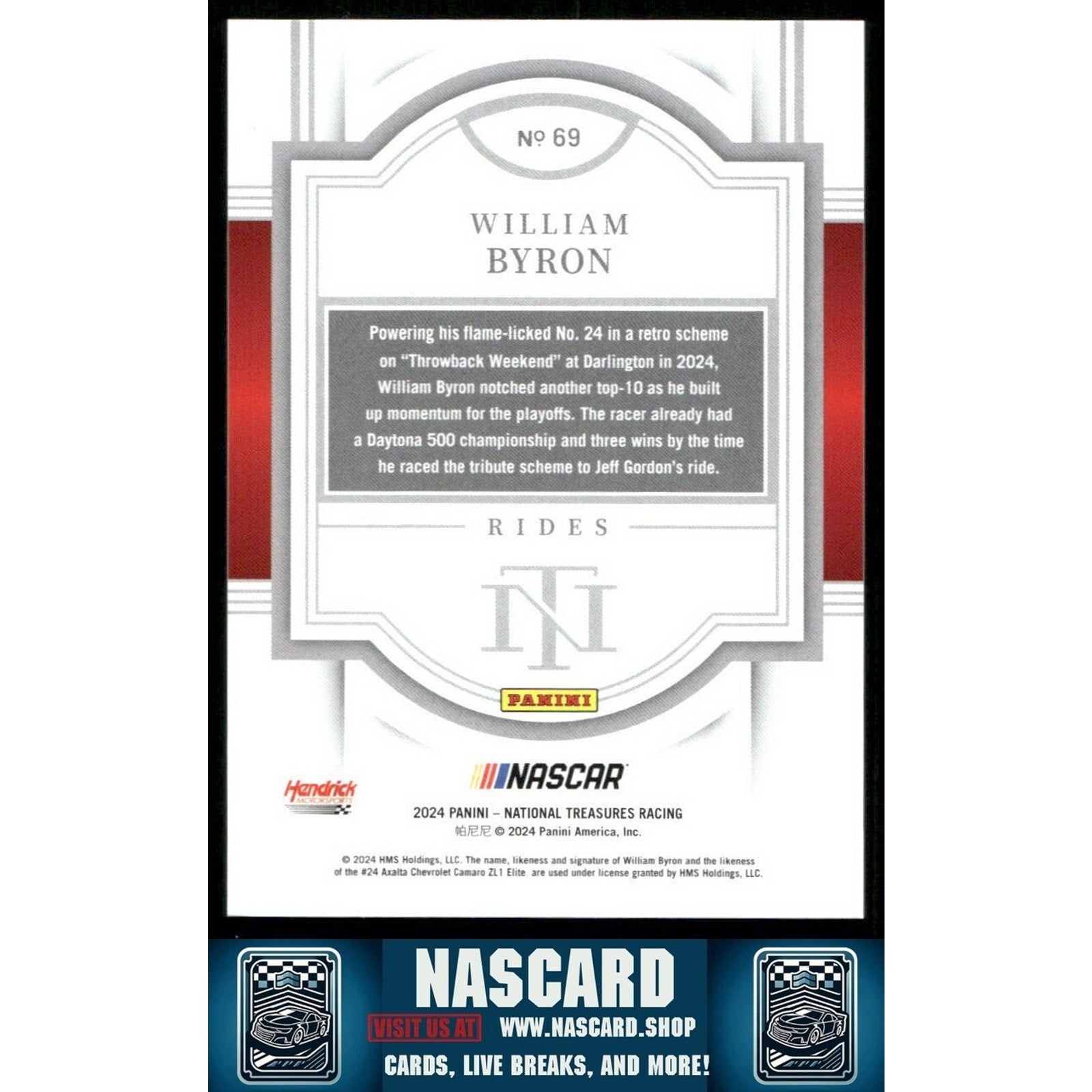 2024 Panini National Treasures Rides #69 Holo Gold William Byron /10 - NASCARD.shop