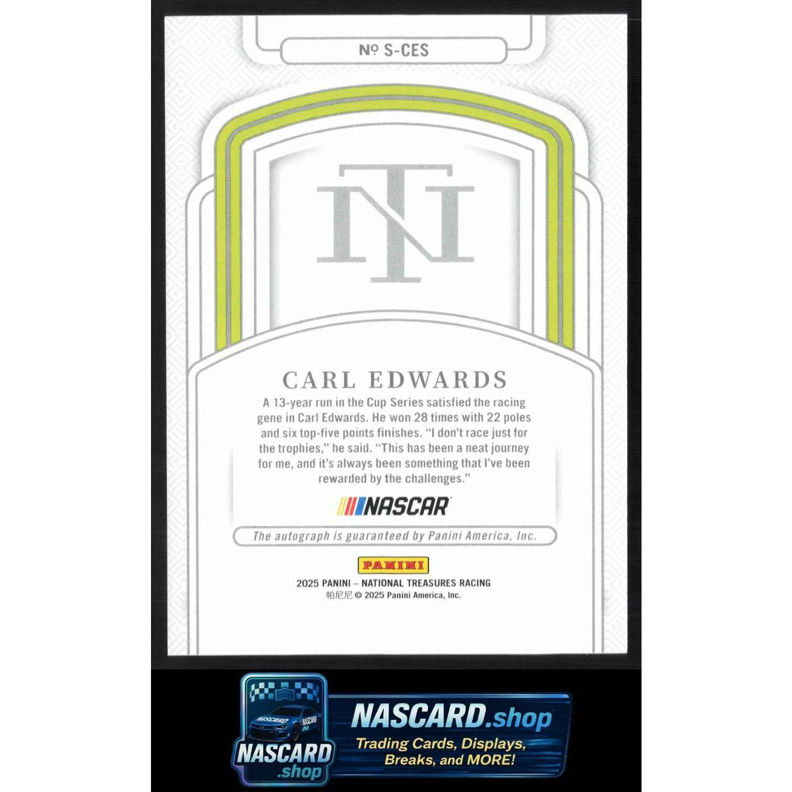 2025 Panini National Treasures #S-CES Carl Edwards Signatures Holo Silver #/25