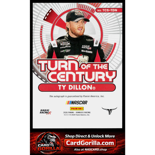 2026 Donruss Racing #TCS-TDN Ty Dillon Turn of the Century Gold Ice #/10