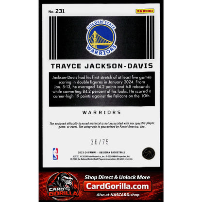 2023-24 Panini Obsidian Trayce Jackson-Davis Electric Etch Orange Flood #/75