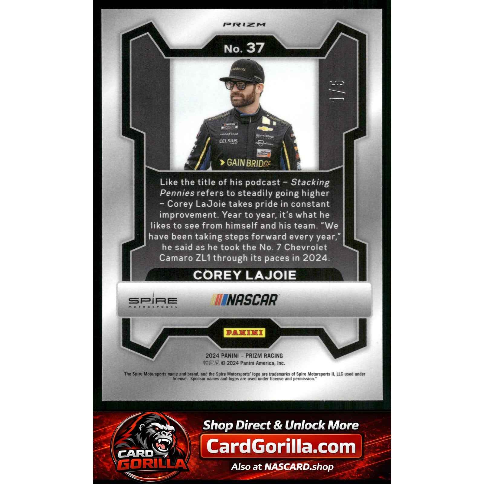 2024 Panini Prizm #37 Corey LaJoie Black Gold #/5