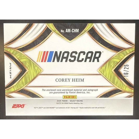 2026 Panini Select NASCAR Corey Heim #AM-CHM Auto Memorabilia Tie-Dye Prizms /25