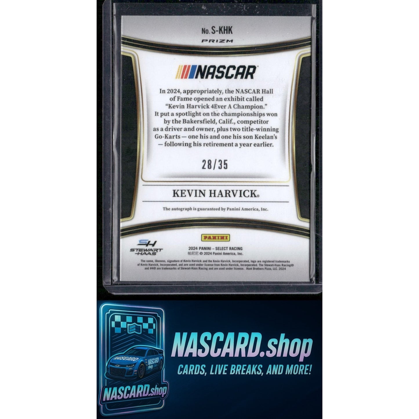2024 Panini Select #S-KHK Kevin Harvick Signatures Purple Prizms #/35
