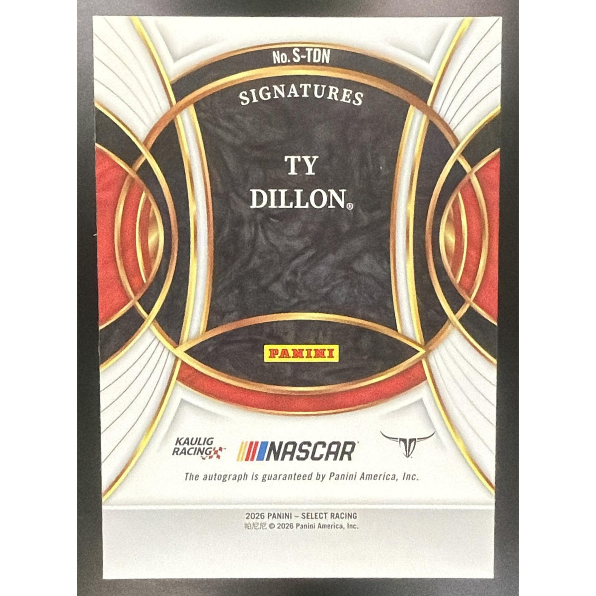2026 Panini Select NASCAR Ty Dillon #S-TDN Signatures Auto