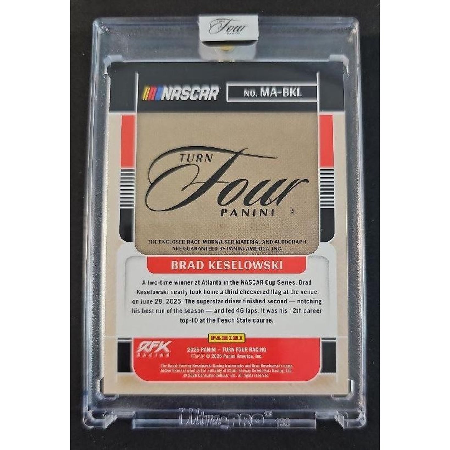 2026 Panini Turn Four Racing Brad Keselowski Memorabilia Auto Black FOTL /6