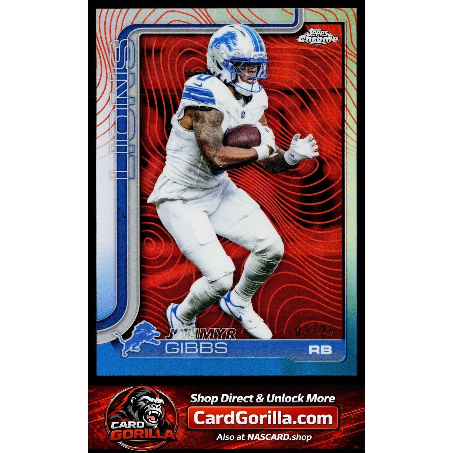 2025 Topps Chrome #101 Jahmyr Gibbs Variation Orange Refractor #/25