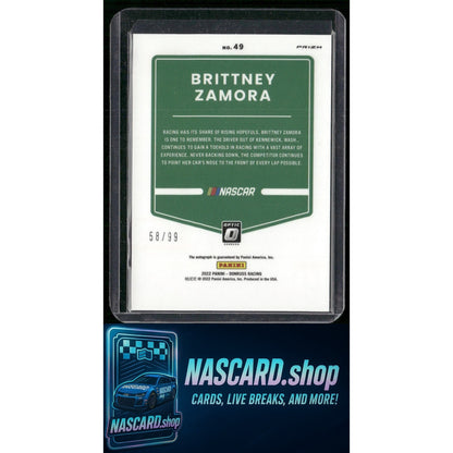 2022 Donruss #49 Brittney Zamora Optic Signatures Holo #/99