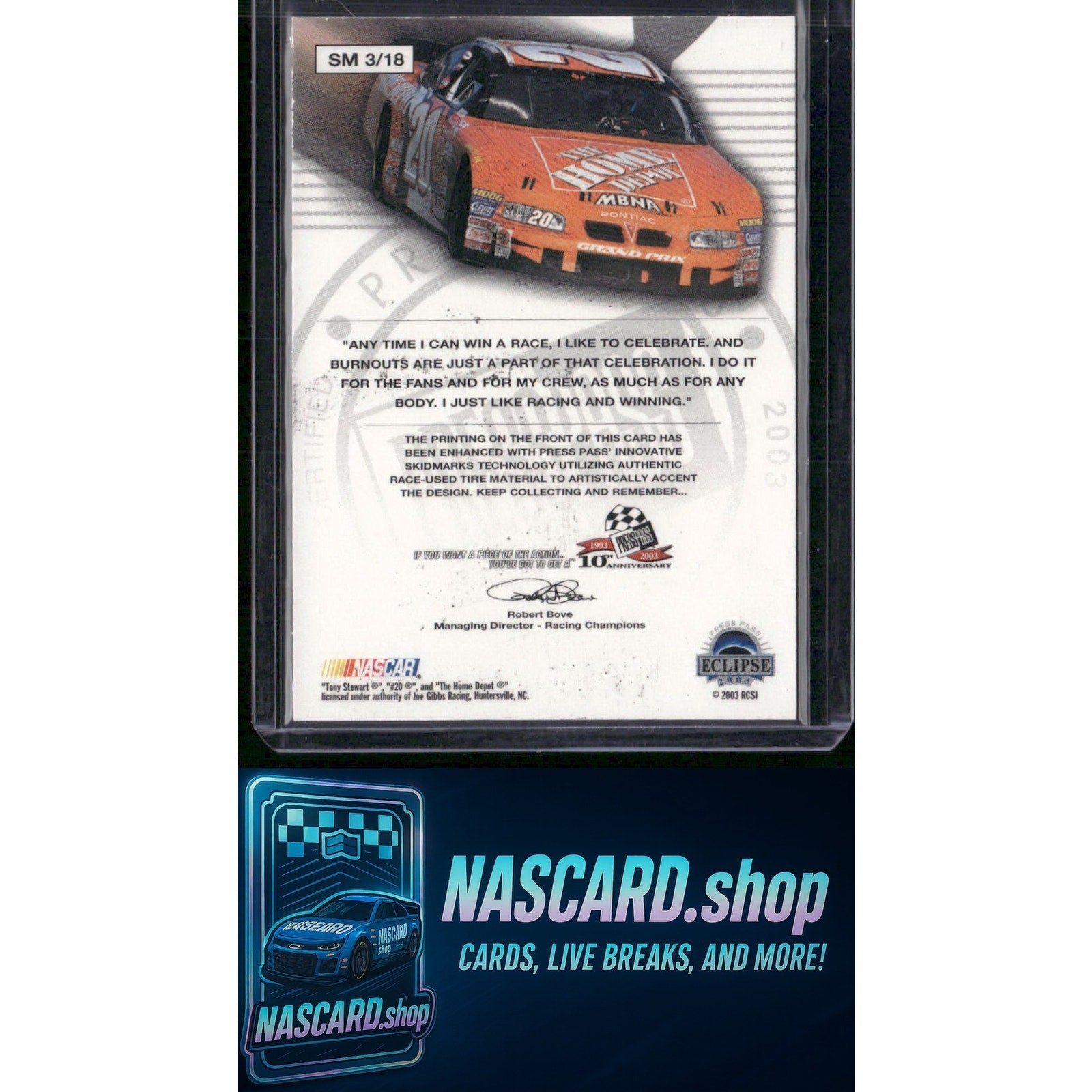 2003 Press Pass Eclipse #SM 3 Tony Stewart Skidmarks - NASCARD.shop