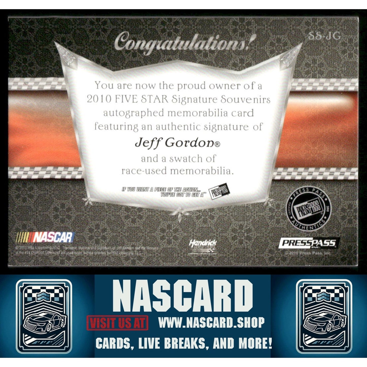 2010 Press Pass Five Star #SS-JG Jeff Gordon Signature Souvenirs Gold - Card Gorilla