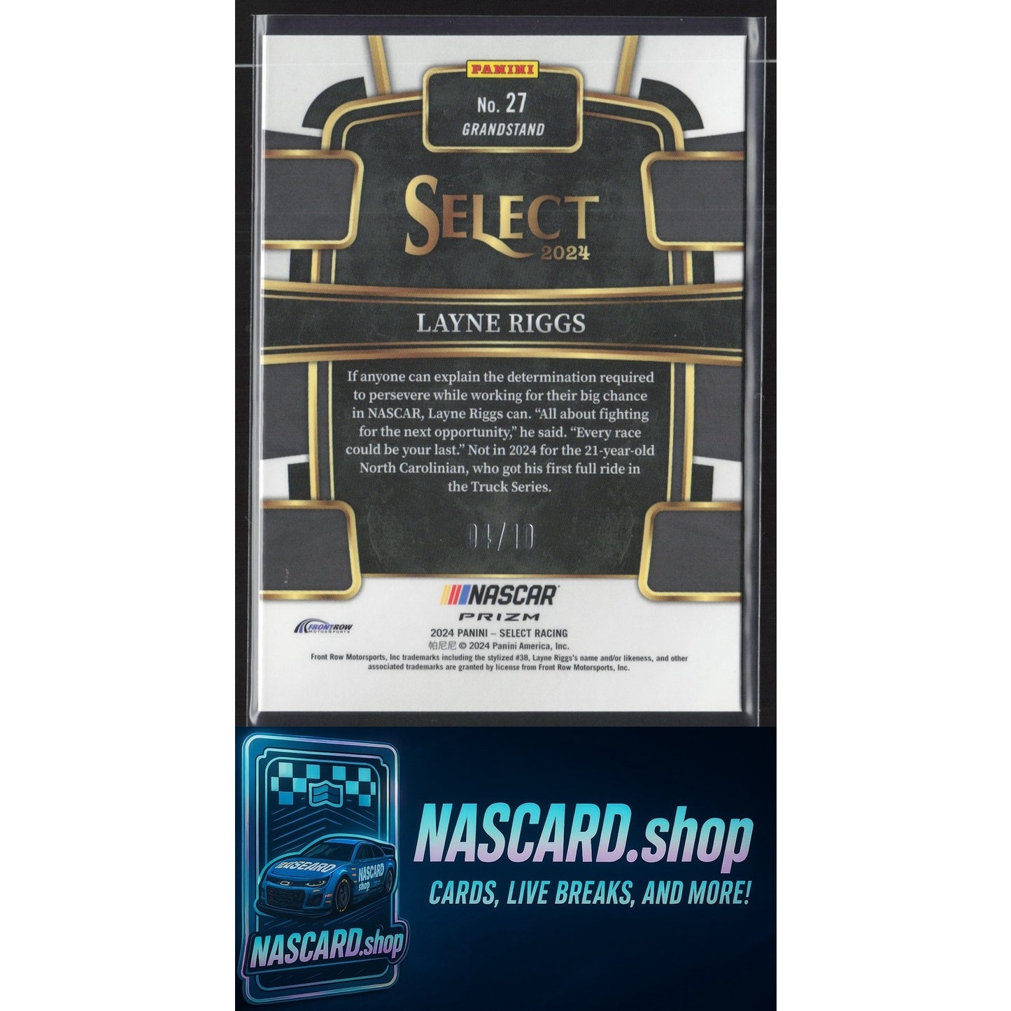 2024 Panini Select #27 Layne Riggs Gold Prizms #/10 RC