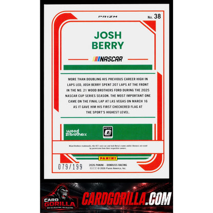 2026 Donruss #38 Josh Berry Optic Red Velocity #/199
