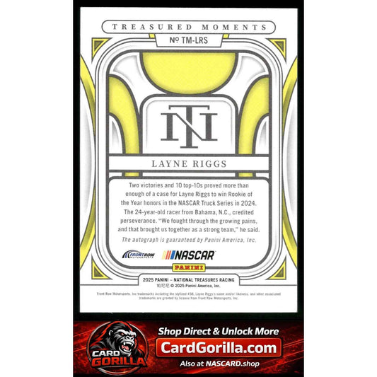 2025 Panini National Treasures #TM-LRS Layne Riggs Treasured Moments #/99