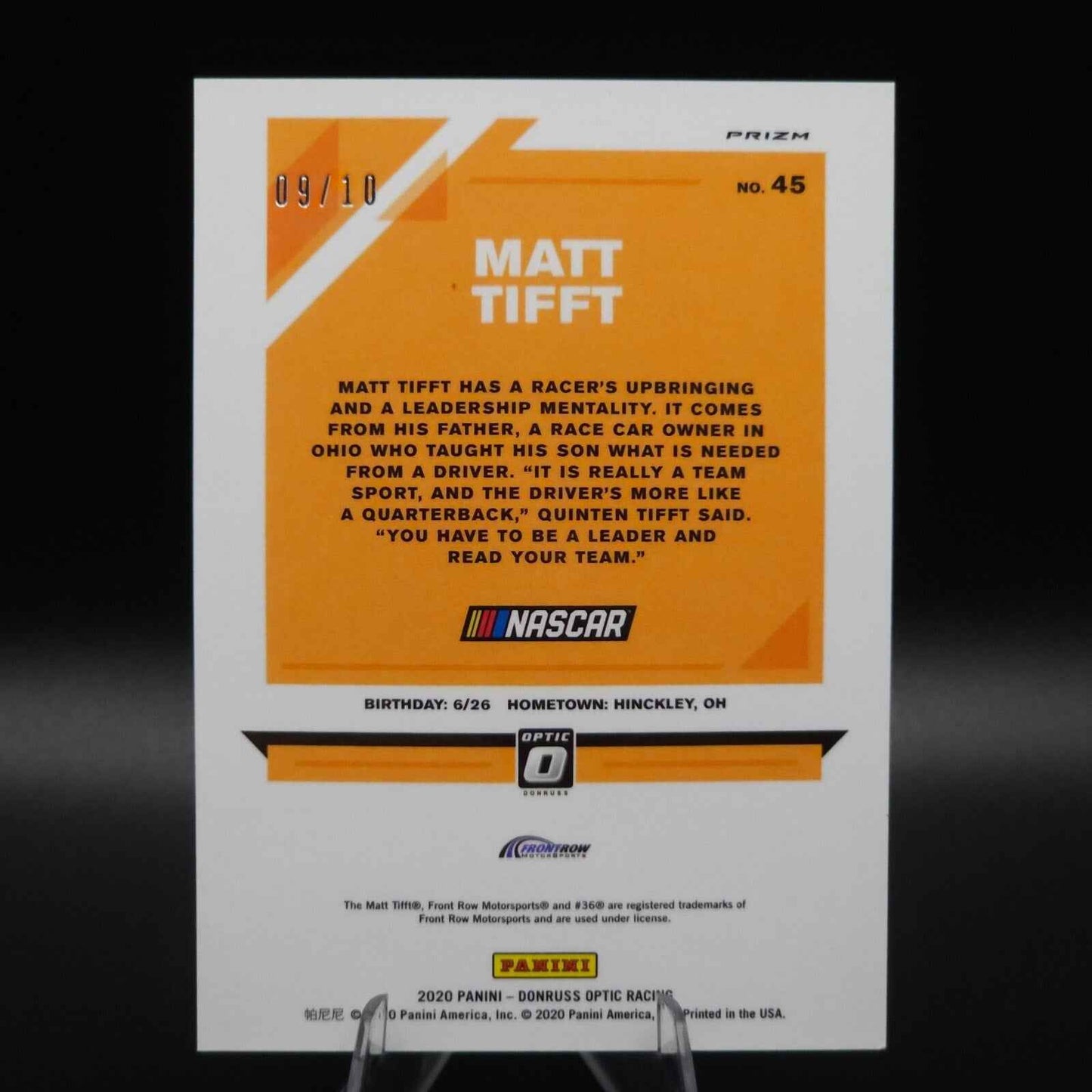 2020 Panini Donruss NASCAR - Optic Matt Tifft #45 Gold Prizm /10 - NASCARD.shop