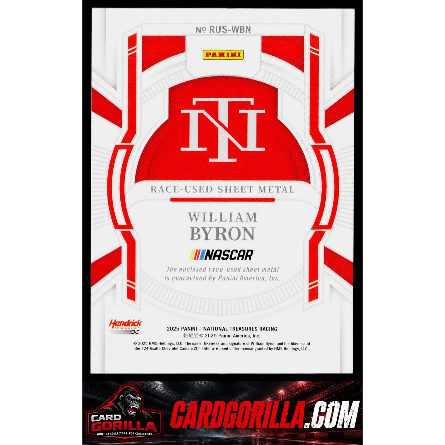 2025 Panini National Treasures William Byron Race Used Sheet Metal Blue #/75