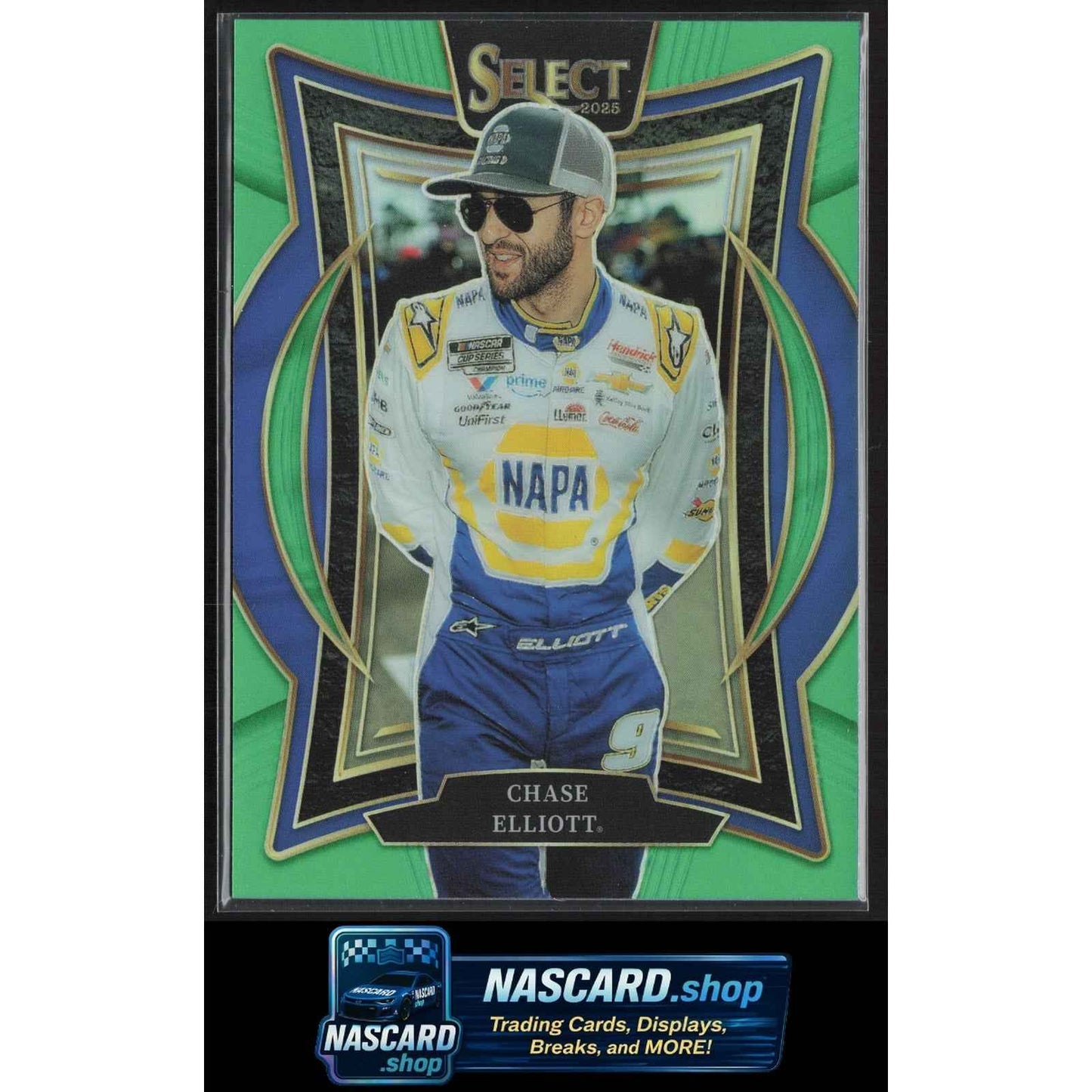 2025 Panini Select #90 Chase Elliott Neon Green Prizms #/75