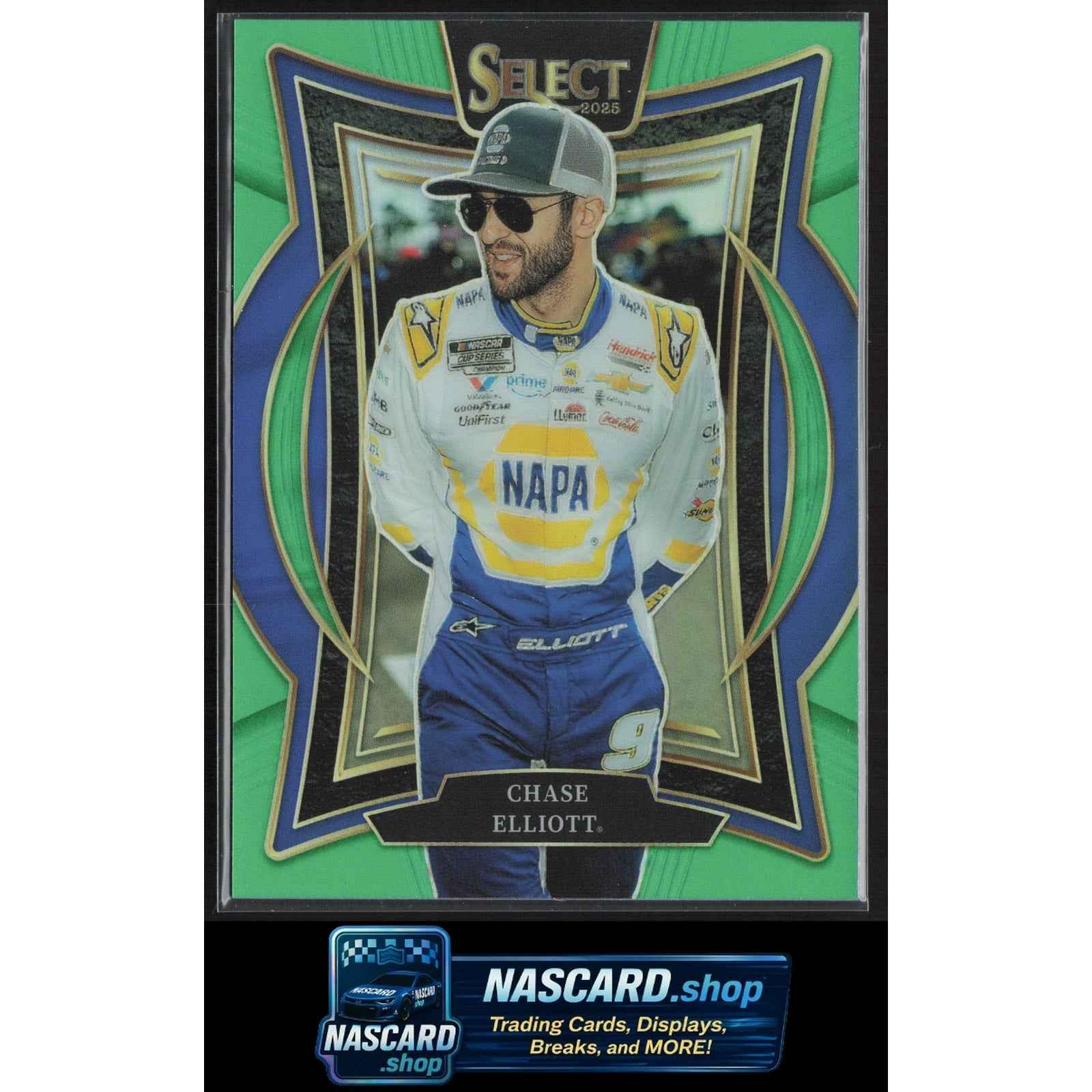 2025 Panini Select #90 Chase Elliott Neon Green Prizms #/75