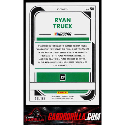 2026 Donruss #58 Ryan Truex Optic Green Velocity #/99