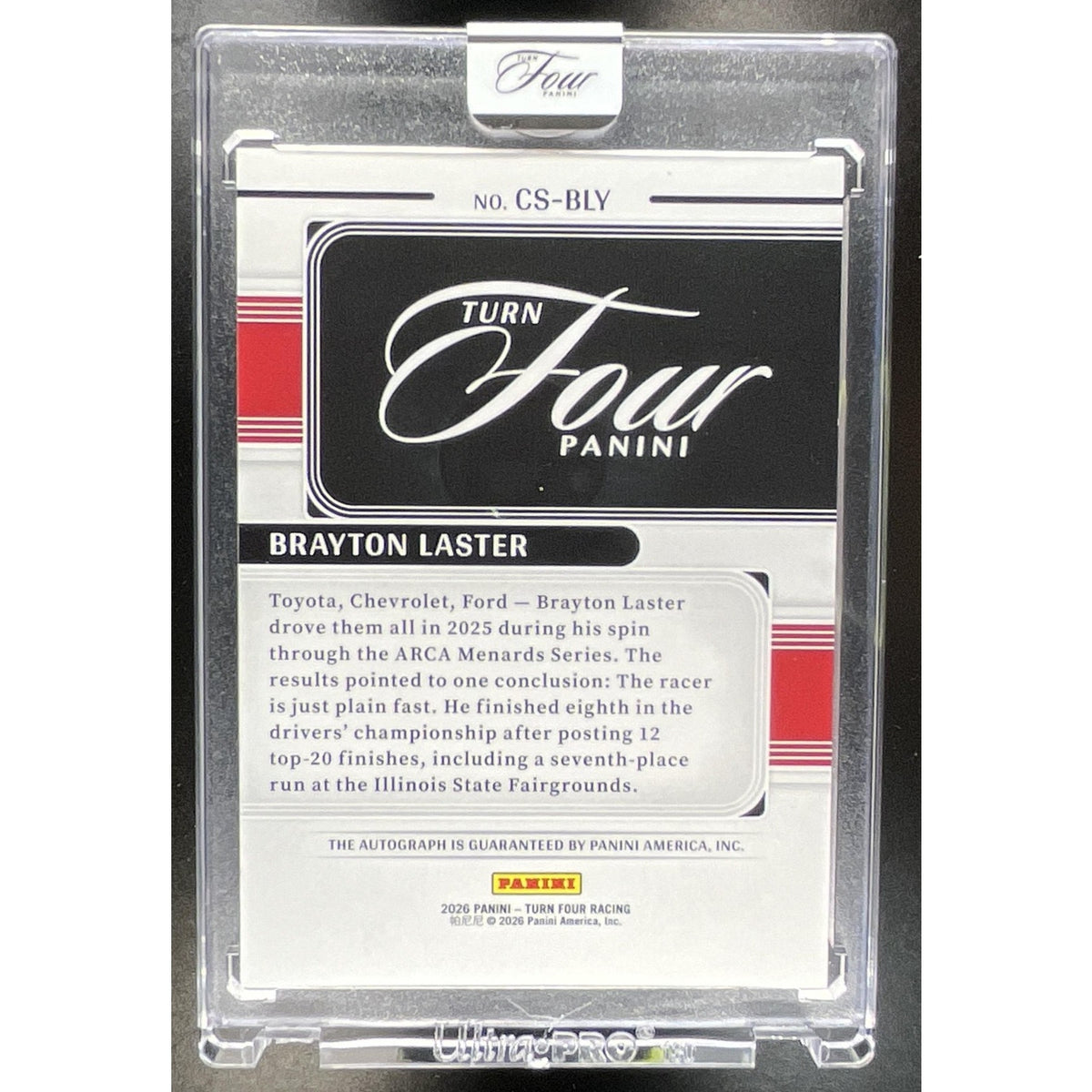 2026 Panini Turn Four Racing Brayton Laster Center Stage Signatures Blue /49 RC
