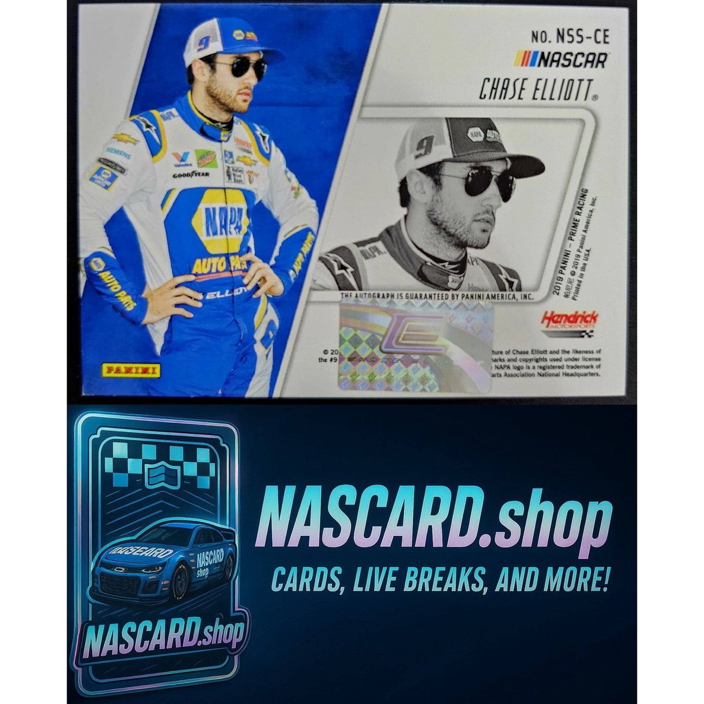 2019 Panini Prime #NSS-CE Chase Elliott NASCAR Shadowbox Signatures Sponsor #/9