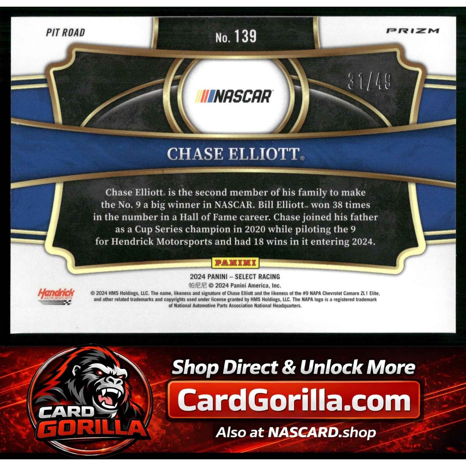 2024 Panini Select #139 Chase Elliott Orange Prizms #/49
