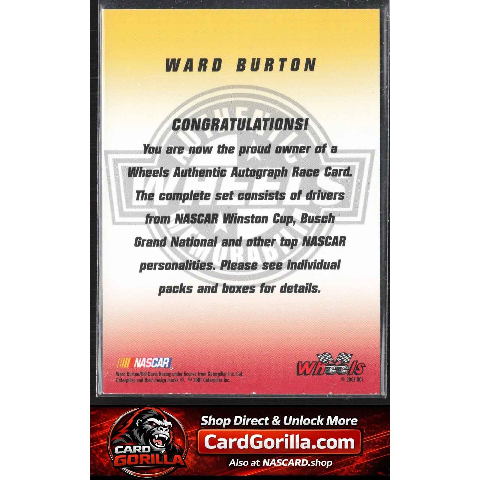 2002 Wheels High Gear #NNO Ward Burton Autographs