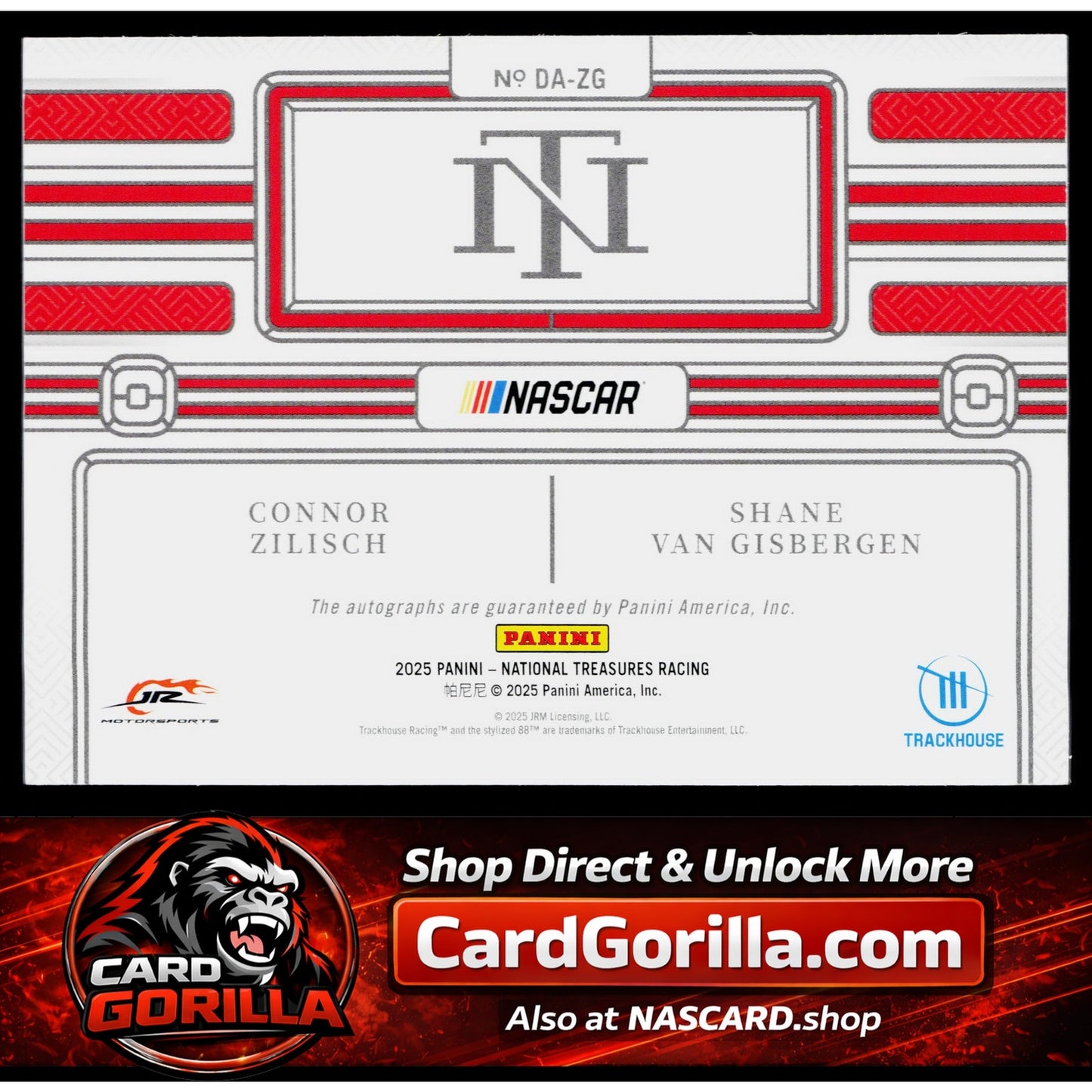 2025 National Treasures Connor Zilisch Shane Van Gisbergen Dual Autographs #/99