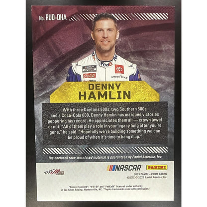 2023 Panini Prime Denny Hamlin #RUD-DHA Race Used Duals Sheet Metal 22/99 MEM
