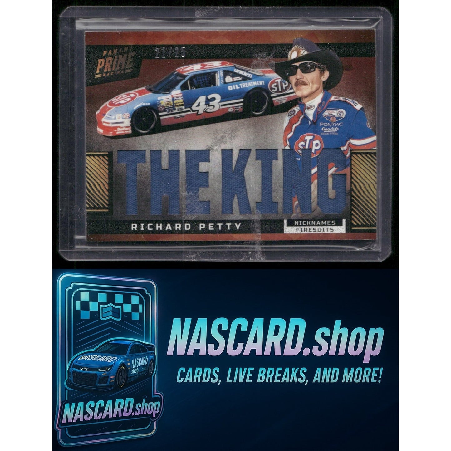 2023 Panini Prime #N-RPE Richard Petty Nicknames Firesuits Holo Gold #/25 - NASCARD.shop