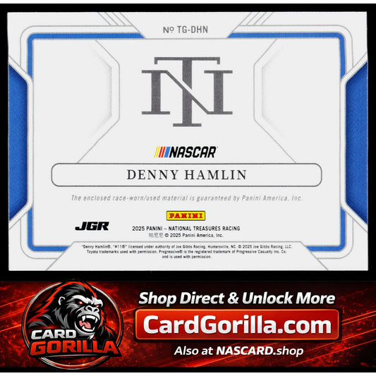 2025 Panini National Treasures #TG-DHN Denny Hamlin Track Gear #/99