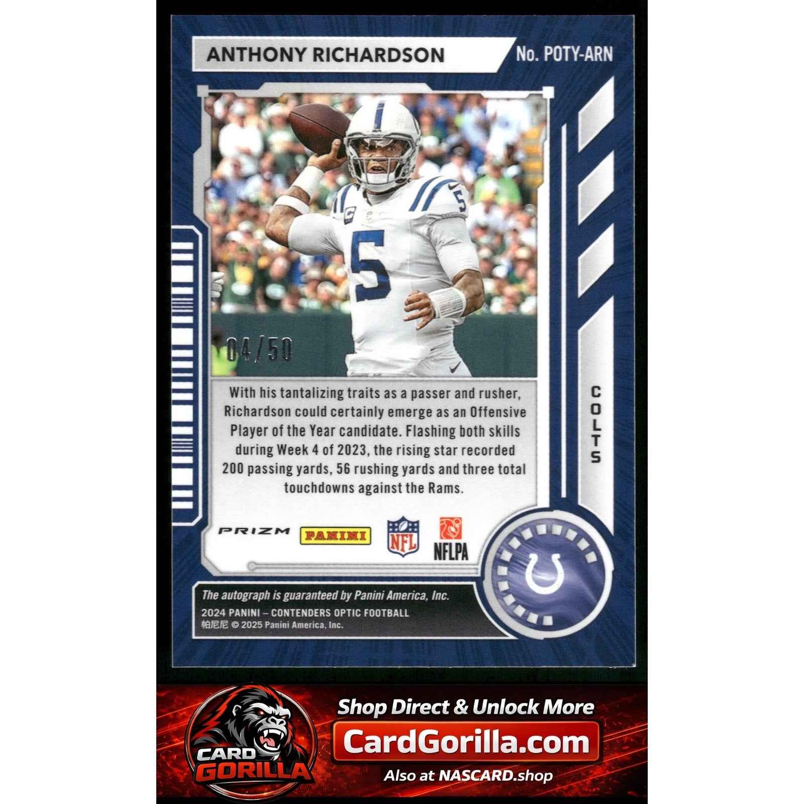 2024 Contenders Optic Anthony Richardson Player of the Year Contenders Auto #/50