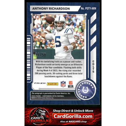 2024 Contenders Optic Anthony Richardson Player of the Year Contenders Auto #/50