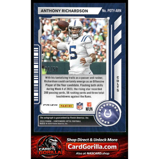 2024 Contenders Optic Anthony Richardson Player of the Year Contenders Auto #/50