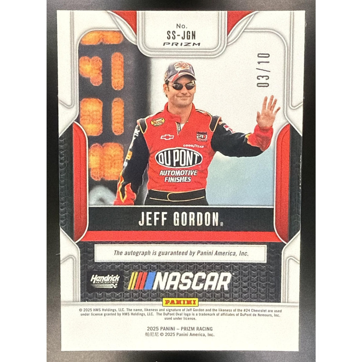 2025 Panini Prizm NASCAR Jeff Gordon #81 Sensational Signatures Gold Prizms /10