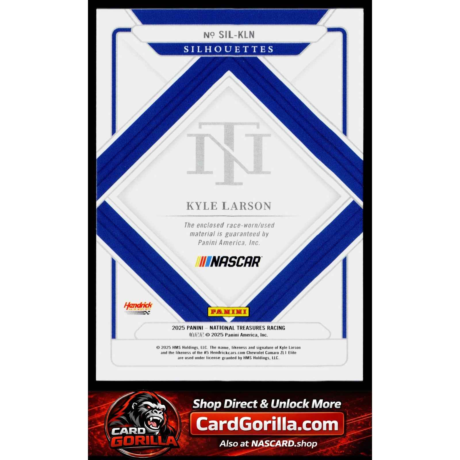 2025 Panini National Treasures #SIL-KLN Kyle Larson Silhouettes Holo Silver #/30