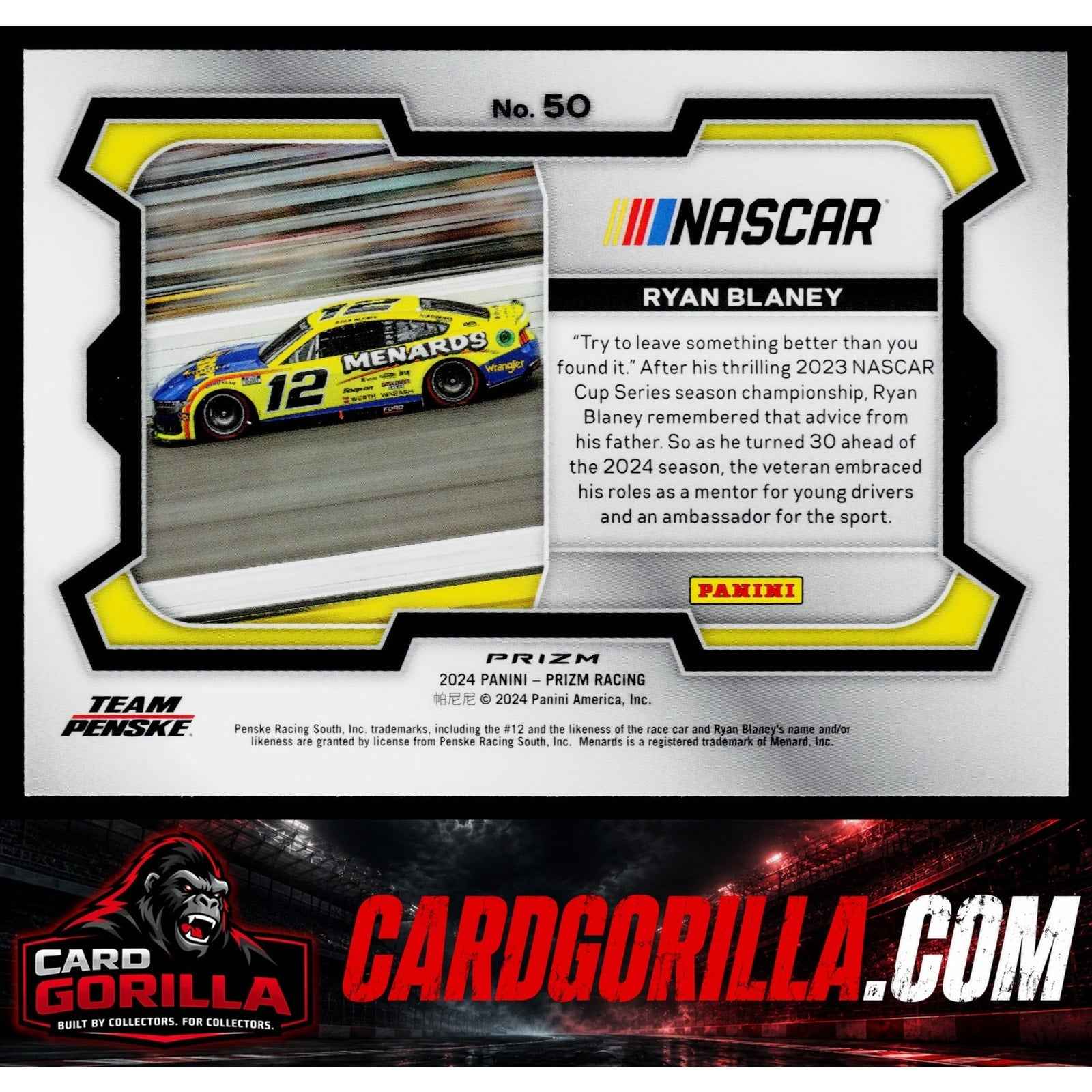 2024 Panini Prizm #50 Ryan Blaney White Sparkle