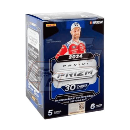 Panini Prizm 2024 NASCAR trading card box featuring Share Van Goozen, with a blue and silver design and NASCAR branding.